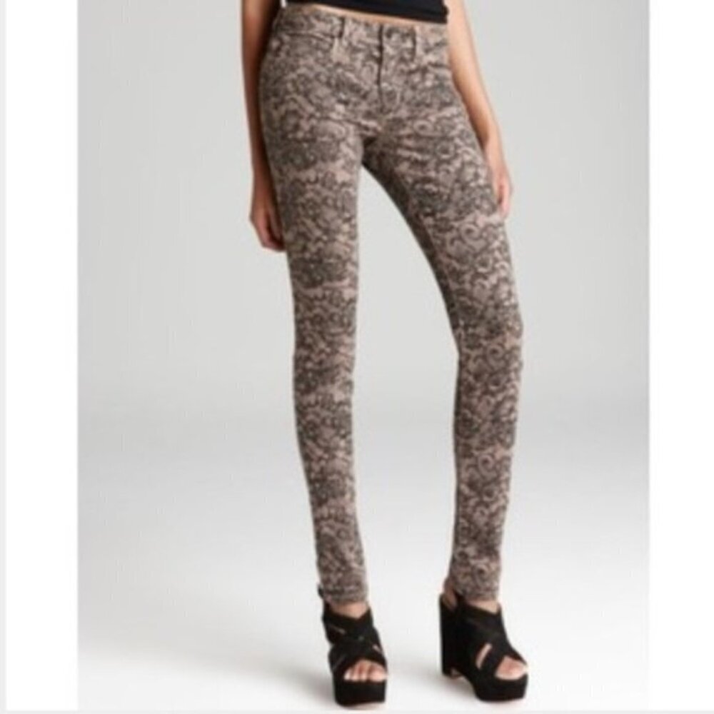 JOE'S JEANS Chantilly Mid Rise Lace Print Skinny Jean 26 Blush